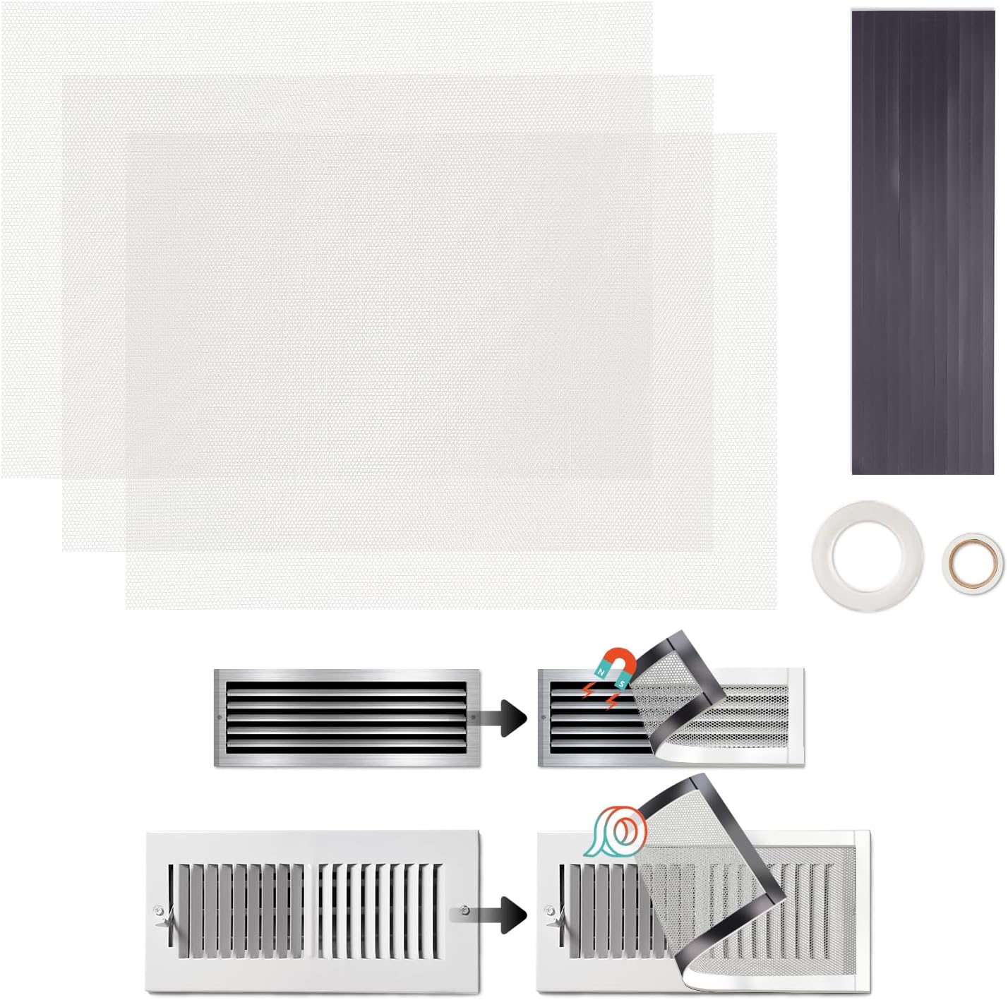 Registers, Grilles & Vents - Vent Cover, (3 Pack 420 * 300mm Could Cut 12 Pack) DIY Floor Vent Covers, Air Vent Screen Cover, Upgrated Rectangle Magnetic PVC Vent Mesh for Wall Ceiling Floor Catch Debris Hair Filters (White)