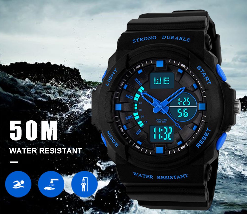 Kinder Jungen Analog Digital Uhren - 5 ATM Wasserdichte Sports Uhren mit Dual Time/Alarm/Chime stündliches, Elektronische im Freien Sport Armbanduhr für Teenagers Kinderuhren - Schwarz von VDSOW