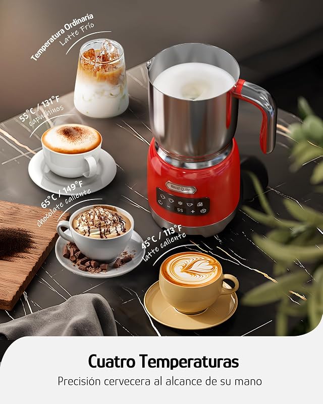 Espumador de Leche 5 en 1, Frío y Caliente, LED, 400 ml, Rubí — foto 4 de 8