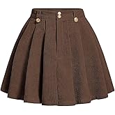 MakeMeChic Women's Corduroy High Waist Skirt Metal Button Pleated A Line Flare Skater Short Skirts
