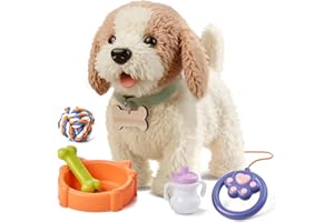 OR OR TU Walking Barking Toy Dog with Remote Control Leash, Plush Puppy Electronic Interactive Toys for Kids, Shake Tail,Pret
