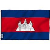 Anley Fly Breeze 3x5 Feet Cambodia Flag - Vivid Color and Fade Proof - Canvas Header and Double Stitched - Kampuchea Flags Polyester with Brass Grommets 3 X 5 FT