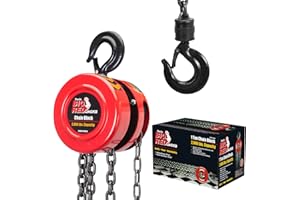 BIG RED TR9010-3 Torin Manual Hand Chain Hoist with 2 Heavy Duty Hooks for Warehouse Automotive Machinery, 1 Ton (2,000lb) Capacity, 8ft/2.5m Red