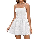 EYNMIN Jacquard Mini Dress Corset Spaghetti Strap Smocked Flowy A Line Short Graduation Dresses for Women Summer 2025