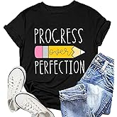 NEWKA Teacher Shirt for Women Teach Teaching Tshirt Progress Over Perfection Teacher Tee Top