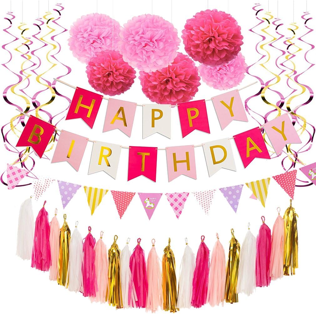 Amazon Com Pink And Gold Birthday Decorations Red And White