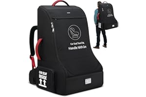 RAINSMORE Padded Car Seat Travel Bag for Airplane Heavy Duty Car Seat Backpack for Air Travel Baby Carseat Cover Bags for Airport Large Car Seats Carrier Fits Car Seats & Booster Seats, Black
