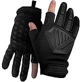 Glove Station Paintball Work Gloves, 2 Fingerless, Suede Palm, Black | Suede Leather Palm, TPR Knuckle Protection - For Paintball, Work &amp; Outdoor Use