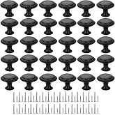 Cabinet Knobs, 30 PCS 30mm Dresser Knobs, Premium Drawer Knobs, Metal Furniture Handles, Black Zinc Door Knobs for Closet- 1-1/6 Inch Diameter Round Drawer Pulls Kitchen Knob Hardware with Screws DIY
