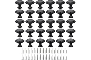SMARINGROBOT Cabinet Knobs, 30 PCS 30mm Dresser Knobs, Premium Drawer Knobs, Metal Furniture Handles, Black Zinc Door Knobs for Closet- 1-1/6 Inch Diameter Round Drawer Pulls Kitchen Knob Hardware with Screws DIY