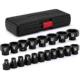 EMENTOL 19 Pieces 3/8" Drive Low Profile Nano Impact Socket Set, 6mm-24mm, Metric Stubby sockets, CR-MO