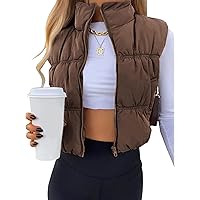 UANEO Womens Cropped Puffer Vest Zip Up Stand Collar Sleeveless