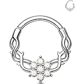 Jewseen 16G Flower Septum Rings 316L Surgical Steel Vine Septum Jewelry 8MM 10MM Hinged Clicker Daith Piercing Jewelry Dainty Daith Cartilage Helix Tragus Earring For Women