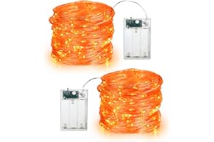 BrizLabs Orange Halloween Lights, 19.47ft 60 LED Orange Fairy Lights String, 2 Modes Battery Halloween String Light, Indoor Silver Wire Twinkle Light for Christmas Thanksgiving Party Carnival Decor