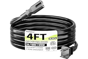 Vockjour 2 Prong AC Power Cord 4Ft Black, Universal Power Cable Replacement for Sony PS5/PS4/PS3 Slim, PlayStation 5 4 3, Xbox One X/S, Xbox Series X/S, TV, Printer-ETL Listed