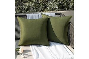 EMEMA Outdoor Throw Pillow Covers Decorative Farmhouse Square Pillowcases Waterproof Cushion Covers Cases for Patio Couch Garden Sofa Home Living Room Set of 2 18x18 Inch Olive Green