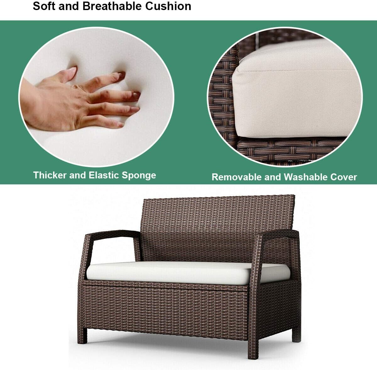 Tangkula Bench Couch Chair Patio Furniture Sofas, Brown: Kitchen & Dining