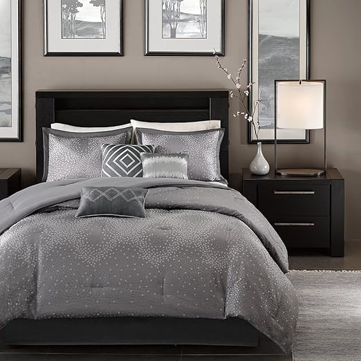 Amazon Com Madison Park Quinn 7 Piece Comforter Set Queen Grey