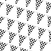MAQIHAN 98ft Checkered Flag Banner - Black and White Racing Pennant Decor | Race Car Themed Birthday Decorations, Finish Line Garland for Grand Party Supplies, Racing Event Backdrop