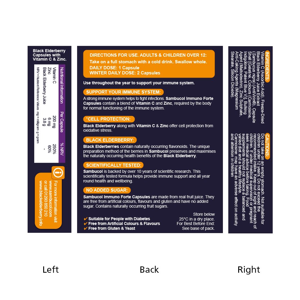 Sambucol Natural Black Elderberry Immuno Forte Capsules Vitamin C