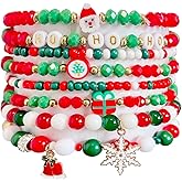 PINCHUAN Christmas Bracelet for Women Stackable Bracelet Handmade Beaded Stretch Bracelet Thanksgiving Stackable Bracelets Thanksgiving Fall Bracelets for Women Clay Stretch Bracelet Autumn Jewelry