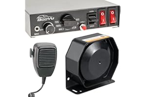 BooYu Police Emergency Siren for Vehicles Truck, 12V 200W 9Tone Slim Speaker Horn Alarm PA System [Handheld Microphone][2 x 10A Switches] for Firefighter Ambulance