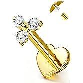 OUFER Body Piercing Titanium Tragus Piercing Jewelry 16G Internally Thread Flat Back Cartilage Labret Studs 6MM Surgical Steel Flat Back Nose Studs Helix Conch Nose Piercing Jewelry for Women