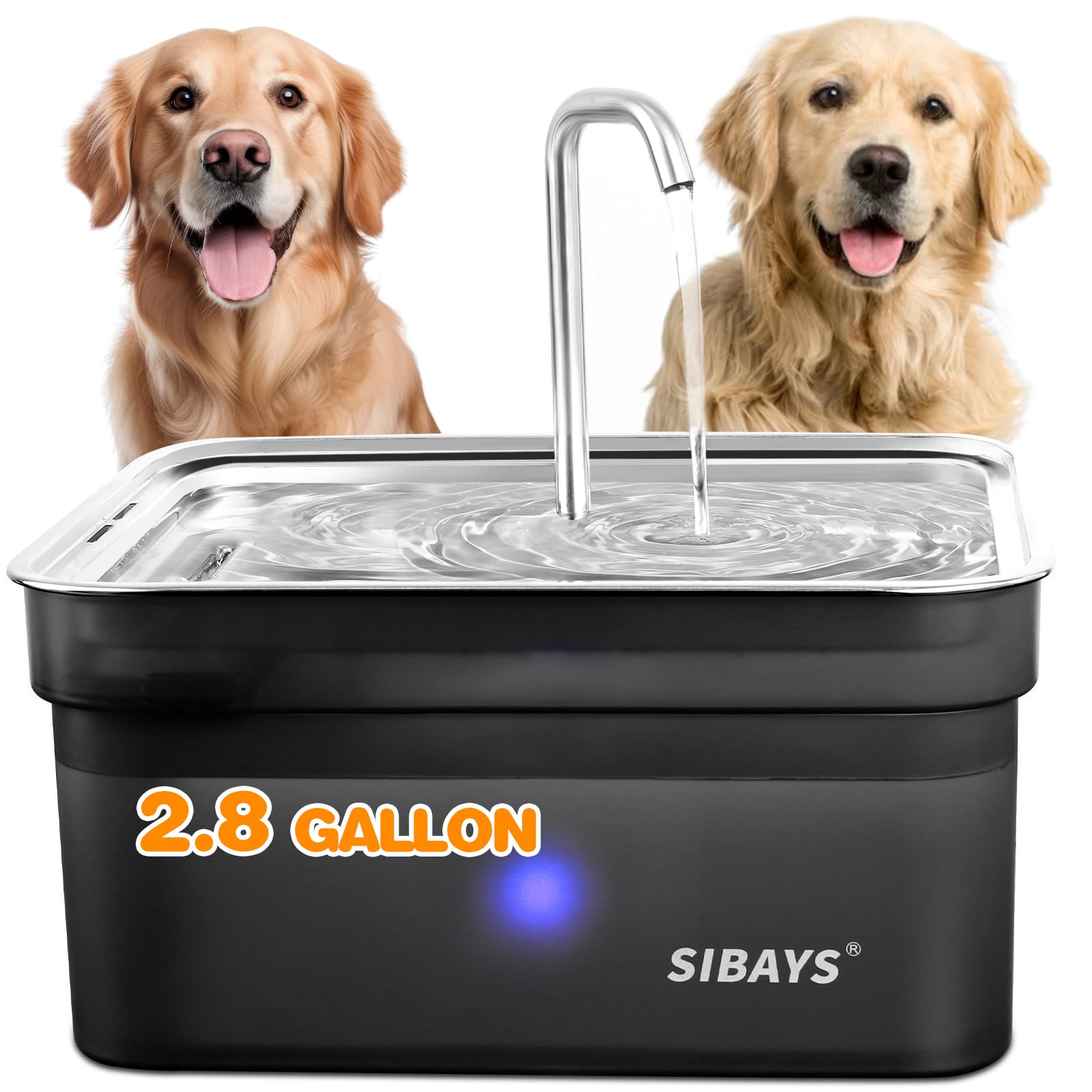 Photo 1 of SIBAYS Dog Water Fountain for Large Dogs, 355oz/2.8Gal/10.5L Automatic Dog and Cat Water Fountain Large Pet Fountain with Stainless Steel Bowl, Dog Water Dispenser with Filter, Easy to Clean, BPA-Free