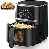 Air Fryer, 5Qt Large Air Fryer Clear Window, One-Touch Screen Digital 8 Cooking Presets, 1500w Power Up to 400℉, Even Heating