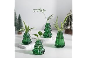 Glass Christmas Tree Propagation Stations: Hewory 4 PCS Propagation Vases for Plant Hydroponic Cutting Flowers - Green Christmas Tree Shaped Planter Pot for Home Holiday Decor Gifts