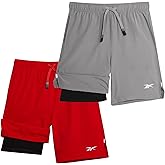 Reebok Boys Athletic Shorts 2 Pack – 2-in-1 Boys Basketball Shorts with Compression Liner – Quick Dry Running Shorts