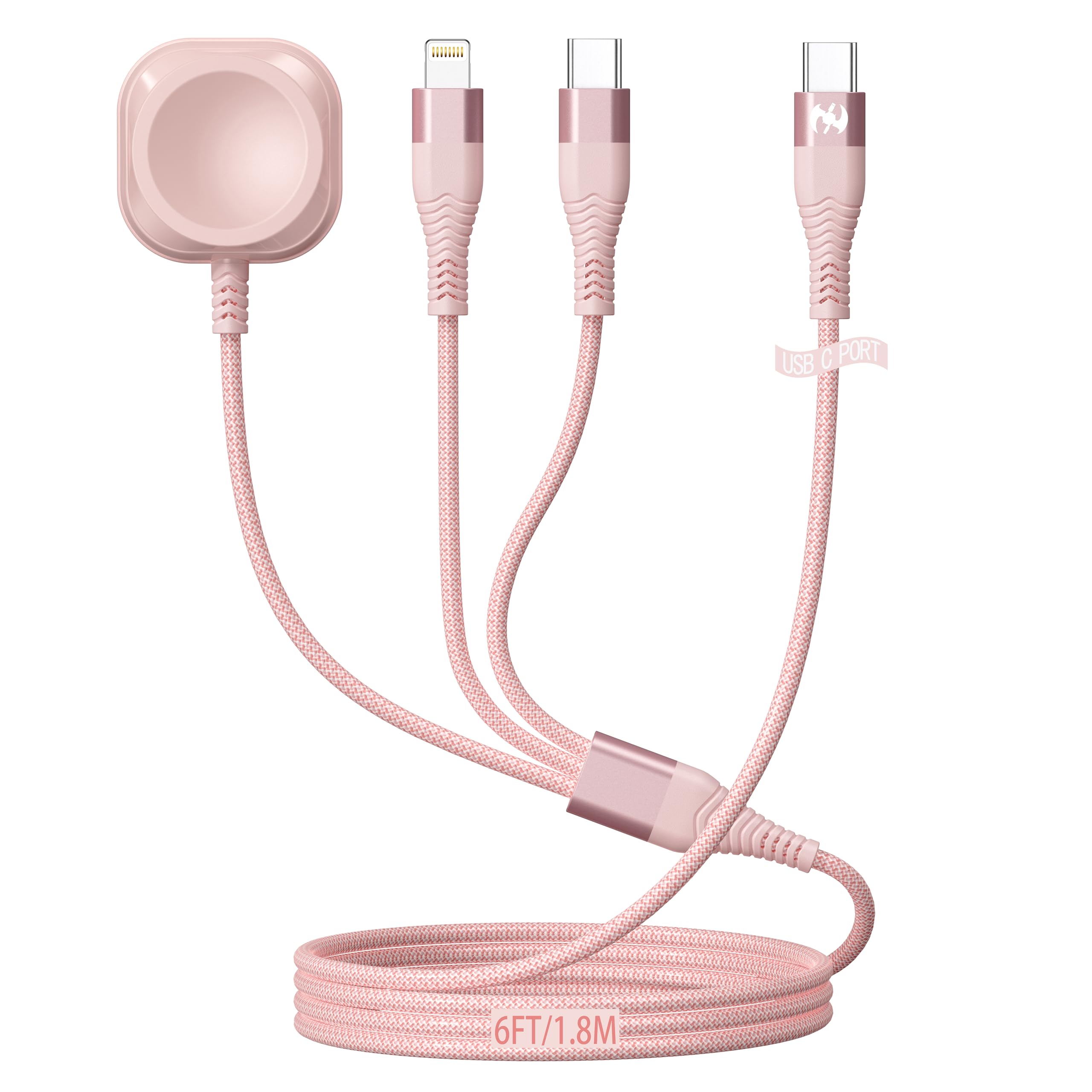 Apple Watch Charger 6FT Multi Charging Cable, Magnetic Nylon Braided USB C Port to Lightning Type-C Cord iWatch Wireless Charger 3 in 1 Charging Wire for Airpods Apple iPhone iPad iWatch Phone