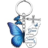 FAFQBING Butterfly Christian Keychain Women Cross Bible Verse Keychain Butterfly Purse Charm Inspirational Religious Gifts
