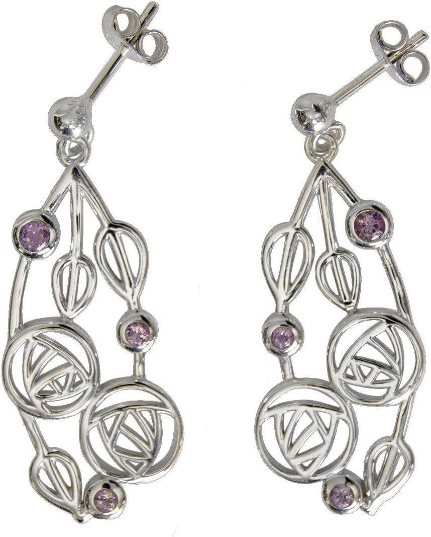151 Charles Rennie Mackintosh Silver Earrings - Highback - 6 Amethysts.