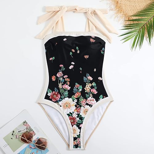 Women's One Piece Swimsuit with Cover up Beach Skirt Retro Floral