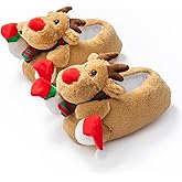 Onmygogo Fuzzy Indoor Animal Christmas Moose Slippers for Men and Women