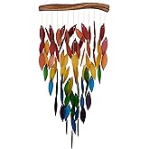 Blue Handworks Deluxe Waterfall & Driftwood Chime, Sandblasted Glass and Found Wood Handcrafted Wind Chime