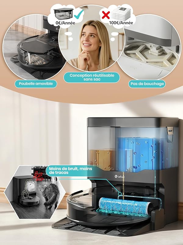 M210 Pro Omni 28cm Mini Rouleau Robot Aspirateur Laveur, 20000Pa