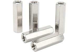 TISSTING 5 Pcs Hex Coupling Nut M10 X 1.5 Female Thread 17mm Outer Diameter 60mm Length Nuts Connector 304 Stainless Steel Silver Rod Coupling Nuts