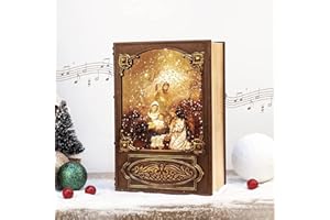 VISFLAIR Christmas Snow Globe Lighted Manger Nativity Scene, Bible Shaped Musical Water Lantern Play Silent Night Music in Swirling Glitter, Holiday Decorations Gifts for Family, Children or Friends