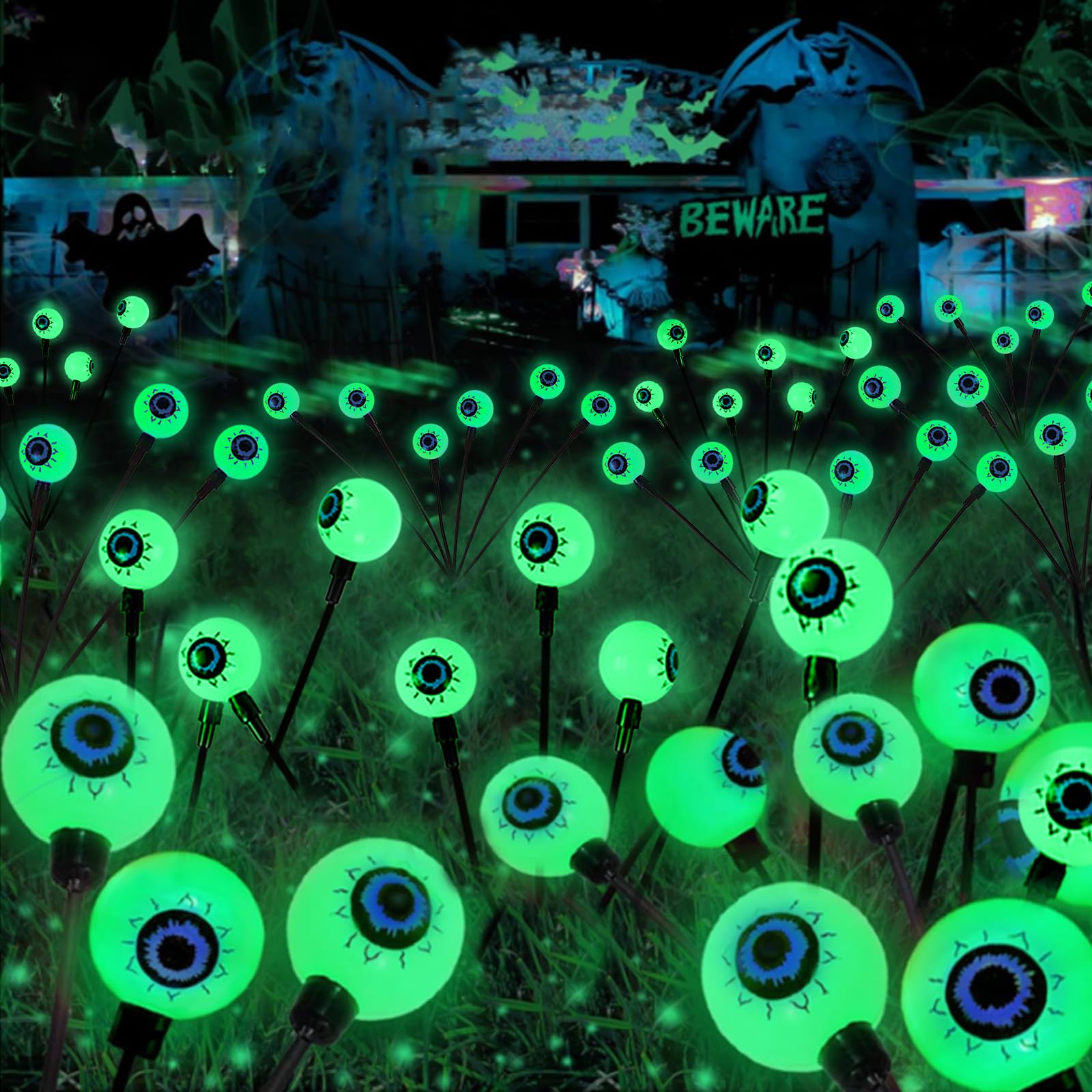 Photo 1 of 2025 Upgraded 6 Pack Halloween Decorations Outdoor, Green Solar Eyeball Lights, 36 LED Eye Balls Swaying Firefly Light Waterproof (Soft Glowing or Steady on) for Garden Lawn Pathway Grave Yard Decor