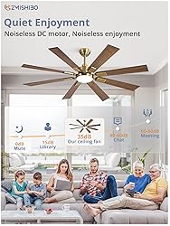 ZMISHIBO 62 Inch Black and Gold Ceiling Fans with