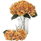 Kisflower Burnt Orange Silk Hydrangea - 6pcs Faux Hydrangea Flowers, Fake Flowers for Table Centerpiece, Hydrangea Artificial Flowers with Stems for Home Wedding Party Decor