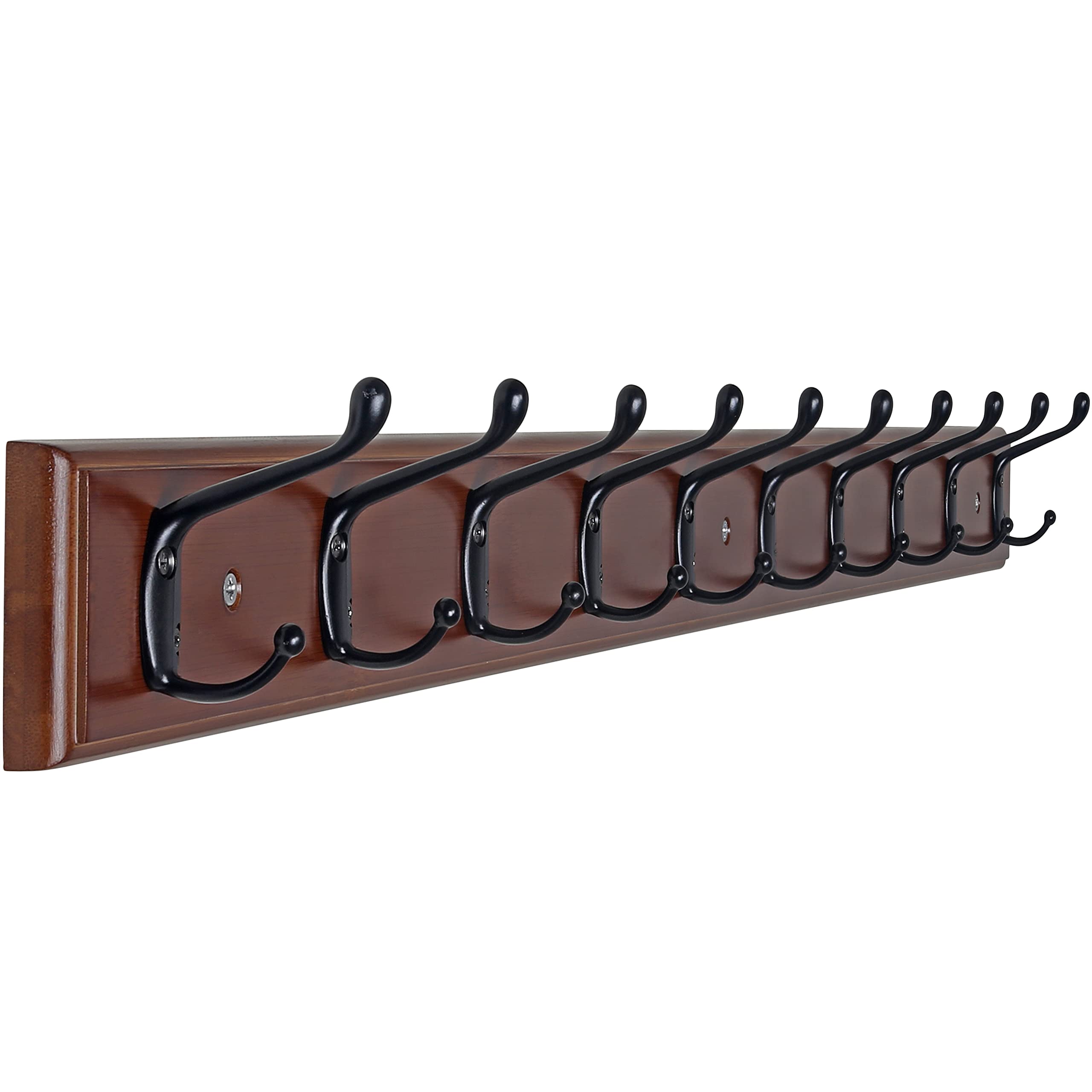 Dseap Coat Rack Wall Mounted with 10 Hooks, 97cm Long, Wood Coat Hooks Hanger Wall Mount, Hook Rack, Hook Rail, for Hanging Coats Hats Towels Jackets Clothes, Light Walnut