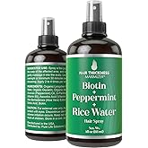 Biotin + Peppermint Oil + Rice Water Spray For Hair Growth. Vegan, Leave In Conditioner Serum Spray For Women, Men. Thickenin