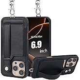 TOOVREN Phone Case for iPhone 16 Pro Max Case with Wallet Strap Lanyard Case fits Phone 16 Pro Max Wallet Case with Card Holder Stand Leather Cover Adjustable for Women & Men 6.9 Inch Black