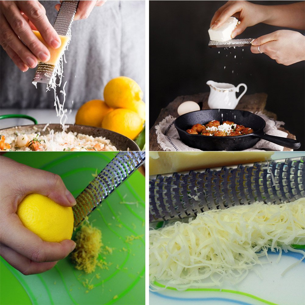 Professional Kitchen Cheese Grater Handheld Dishwasher Safe Stainless Steel Lemon Zester Plate with Protective Cover (Yellow)