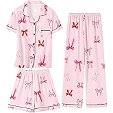 Umeyda Girls Pajamas Set Soft Short Sleeve Button-Down Sleepwea Nightwear 3Pjs Set Loungewear, 5-14 Years