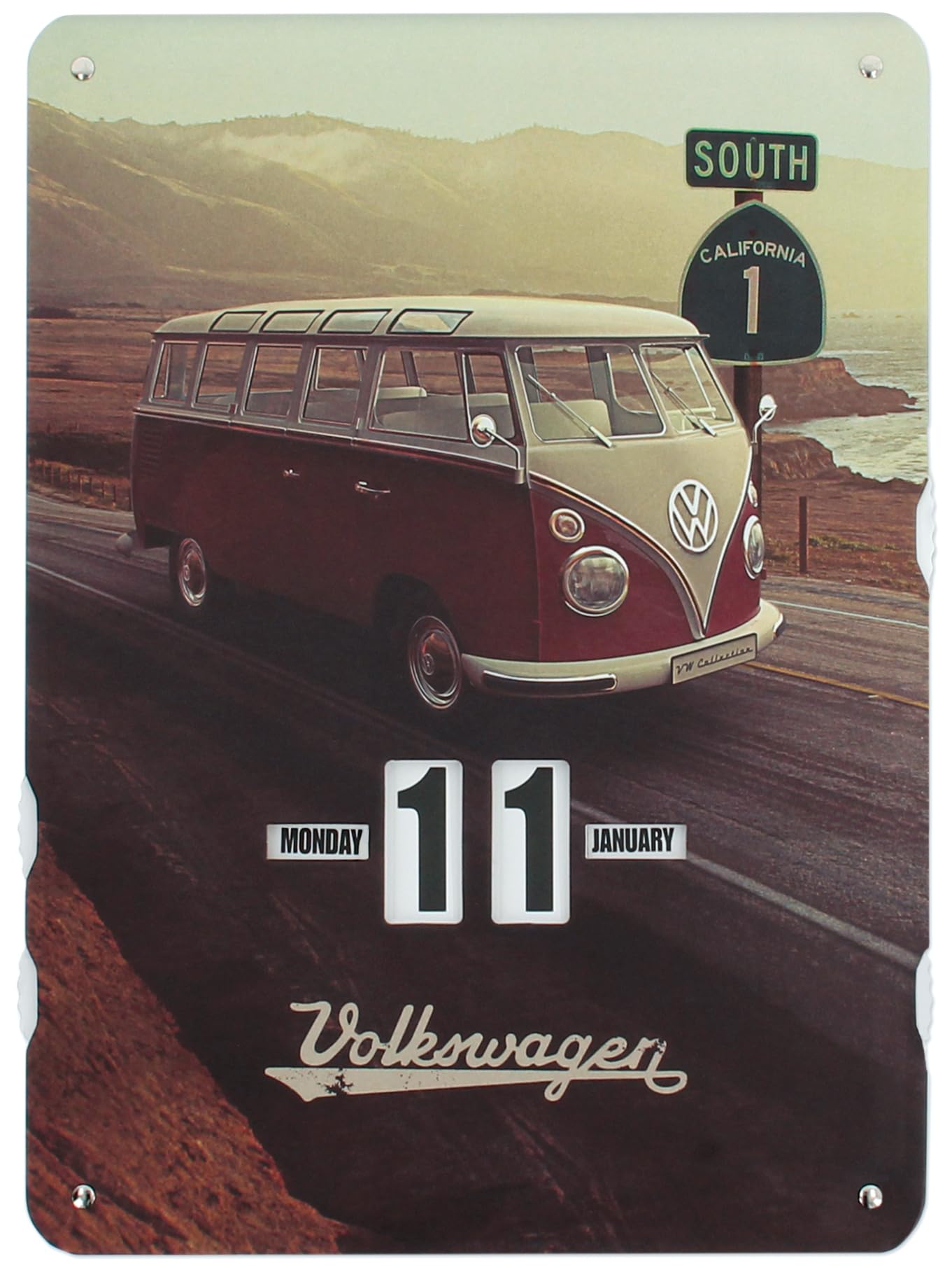 BRISA VW Collection - Volkswagen T1 Bulli Bus Continuous Calendar, Perpetual Calendar for Hanging (37 x 27 x 0.5 cm | 4c Printed Cardboard) (Highway 1/Colourful)