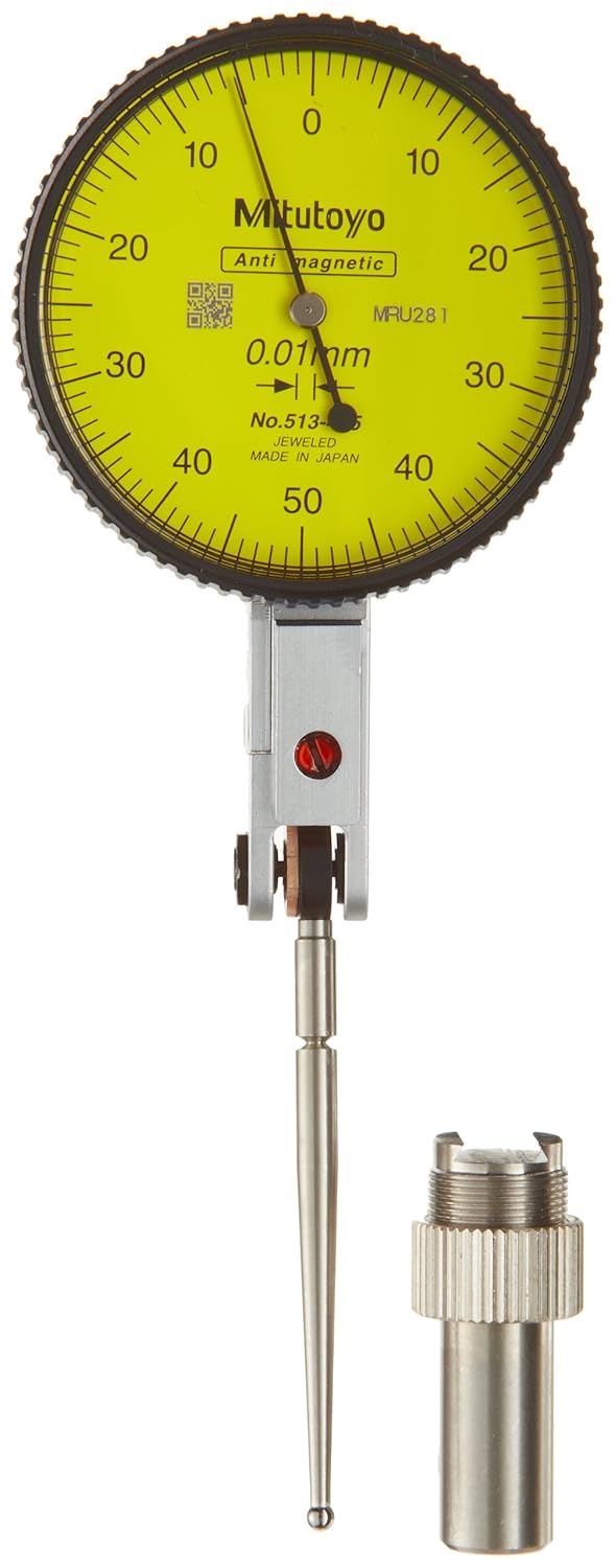 Mitutoyo 513415E Dial Test Indicator, Basic Set, Horizontal Type, 8mm Stem Dia, Yellow Dial, 0